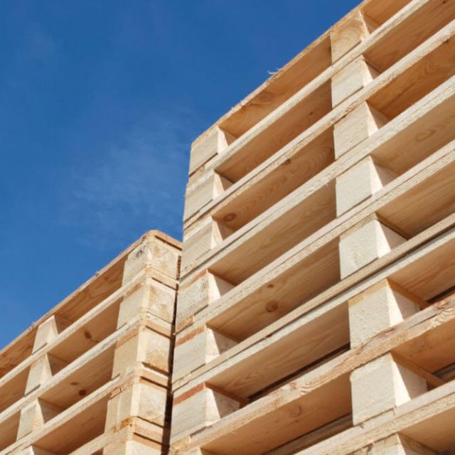 Stacks of heat treated pallets.
